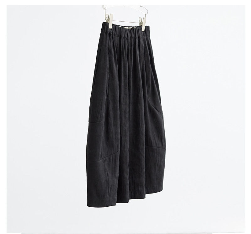 Ladies Comfortable, Loose Linen Skirt with Waist Drawstring Mune Fashion