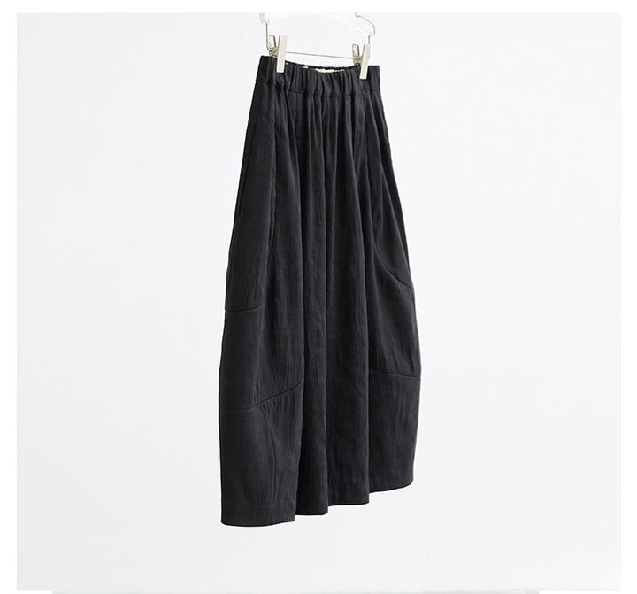 Ladies Comfortable, Loose Linen Skirt with Waist Drawstring Mune Fashion