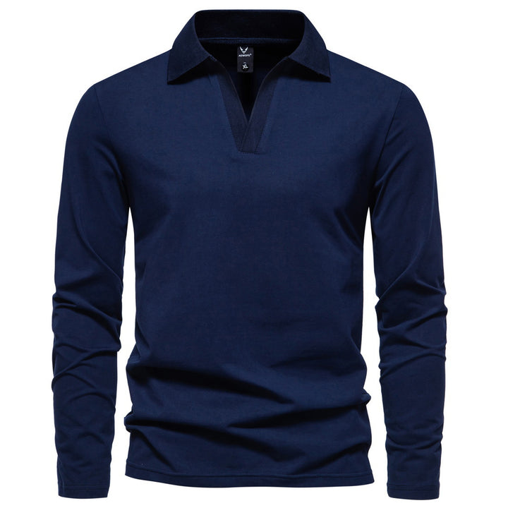 Men's long sleeve polo with open V-neck, fine ribbed collar and slim silhouette Mune Fashion