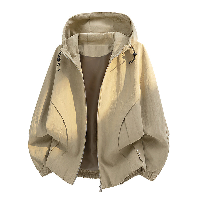 Unisex windproof oversized hooded jacket made of microfiber with elastic hem Mune Fashion
