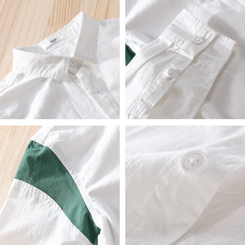 Men's Lightweight Cotton Layering Shirt with Contrast Shoulder Panel and Concealed T-Shirt Mune Fashion