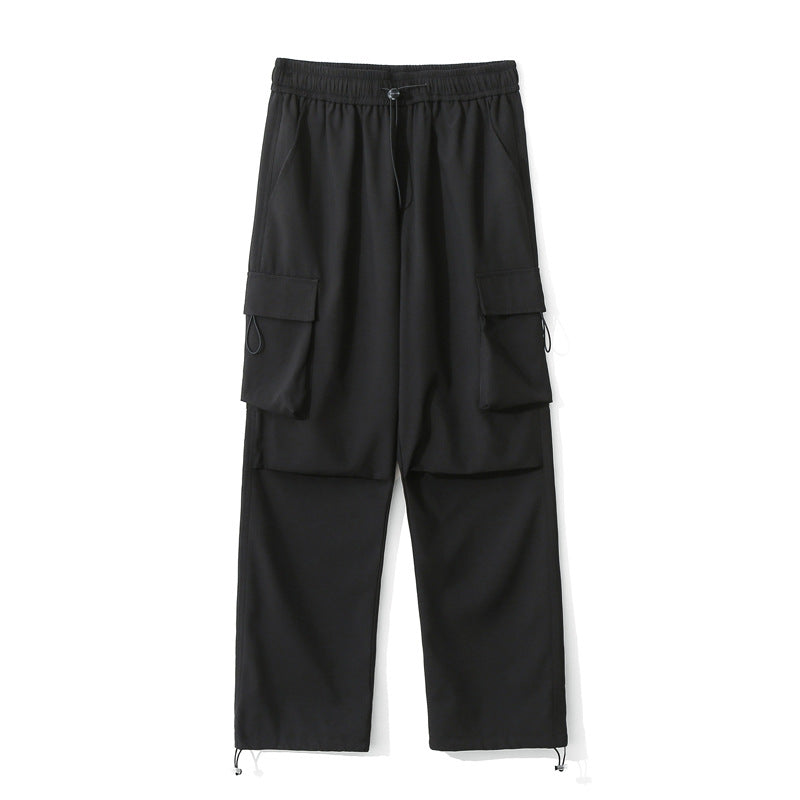 Women Loose Fit Cargo Pants with Snap Button Panels and Drawstring Waist Mune Fashion