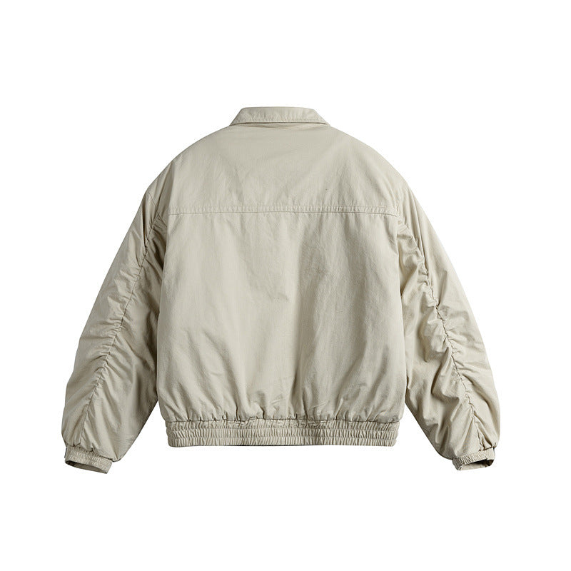 Men's short boxy blouson with shirt collar, utility chest pockets, and elastic hem Mune Fashion