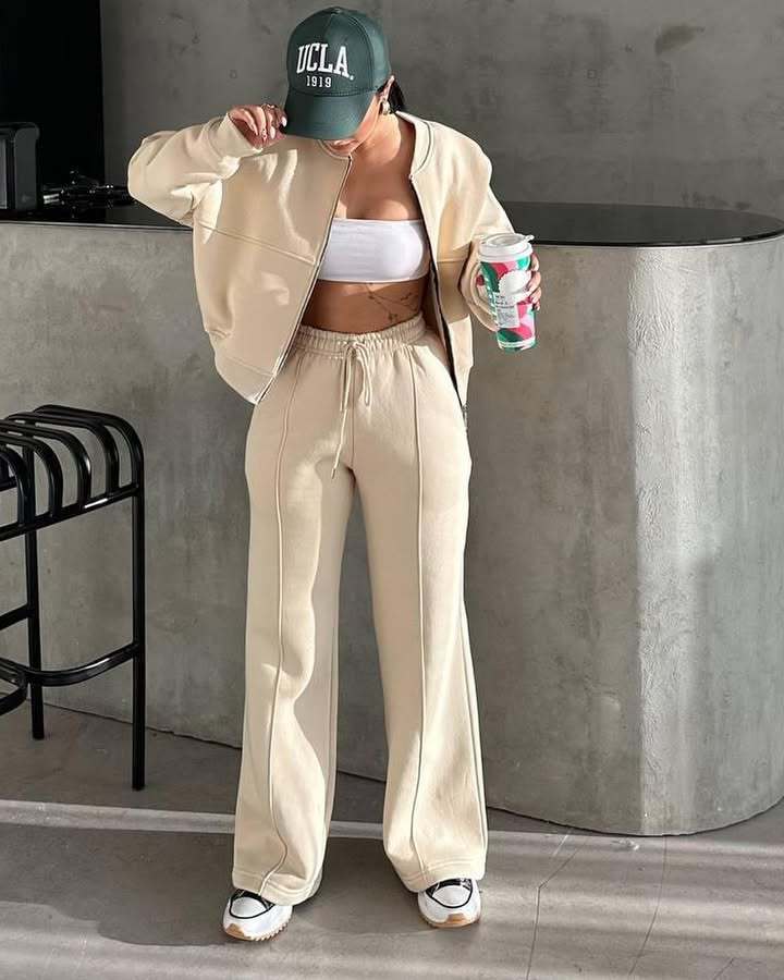 Women's oversized zip-up jacket with wide high-waist lounge pants set Mune Fashion