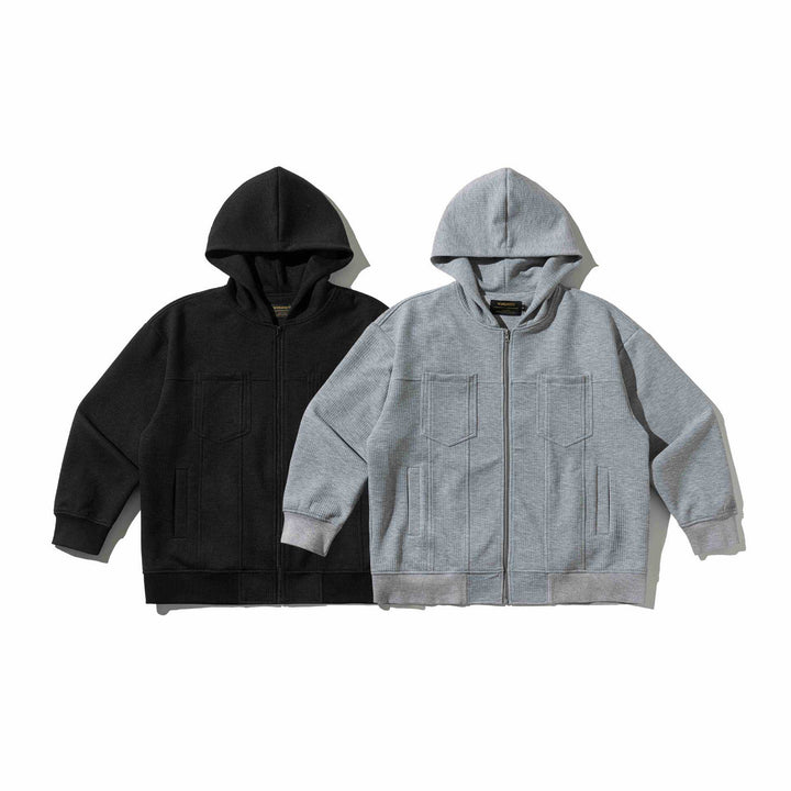Unisex Textured Hooded Zip Jacket with Waffle Structure and Front Pockets Mune Fashion