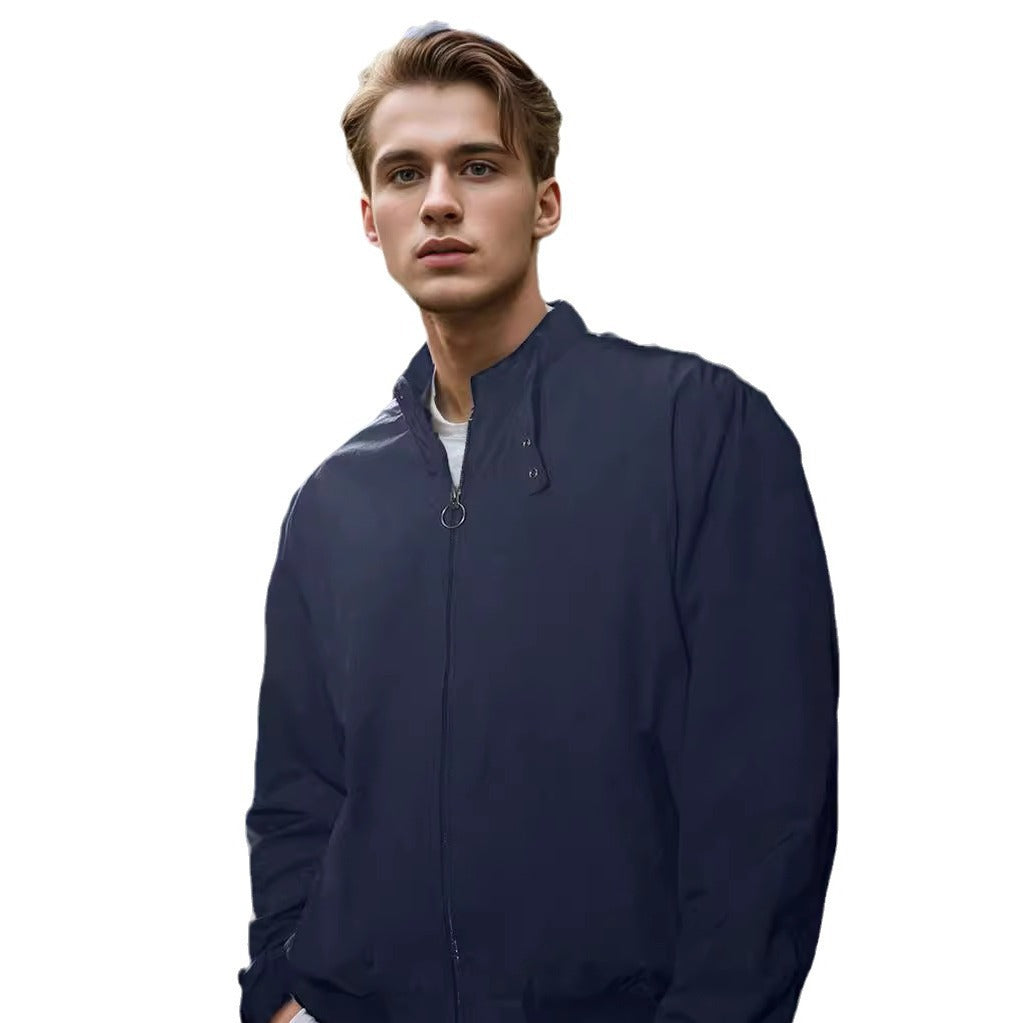 Men's Lightweight Bomber Jacket with Stand Collar, Ring Zipper and Elastic Hem Mune Fashion