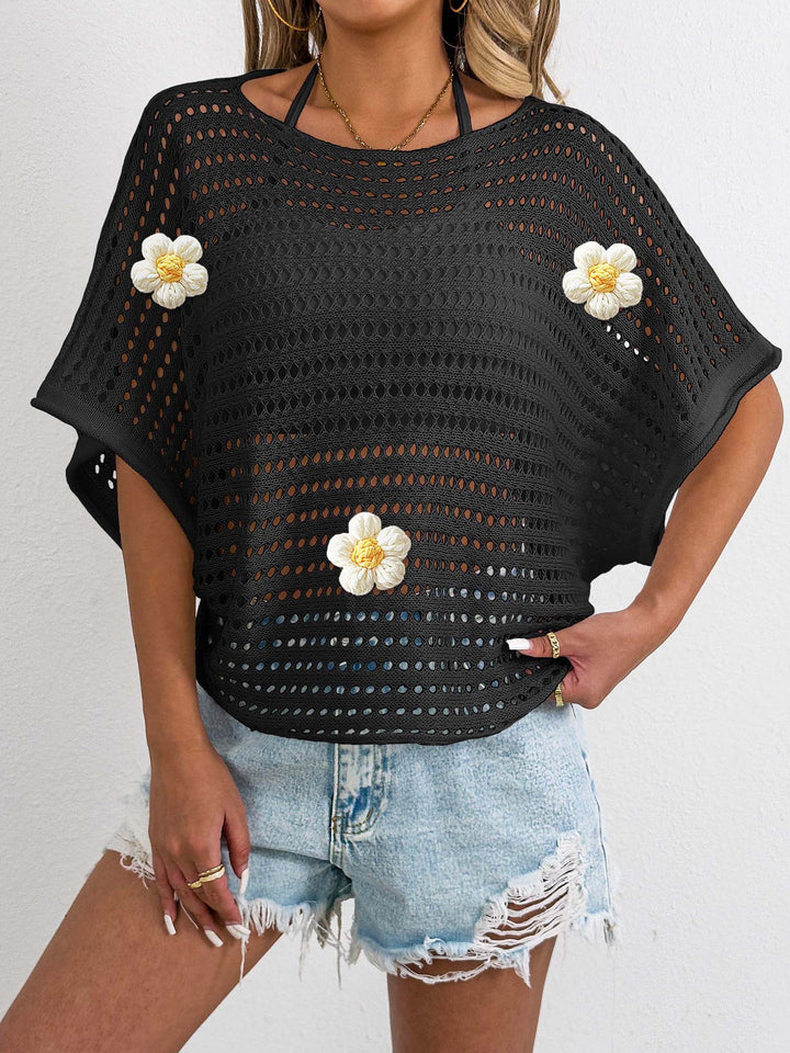 Women's casual crochet top with decorative flower details