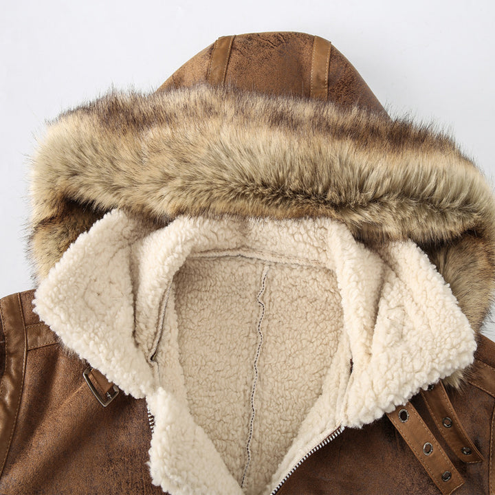 Men's Vintage Lambskin Flight Jacket with Hood and Teddy Lining Mune Fashion