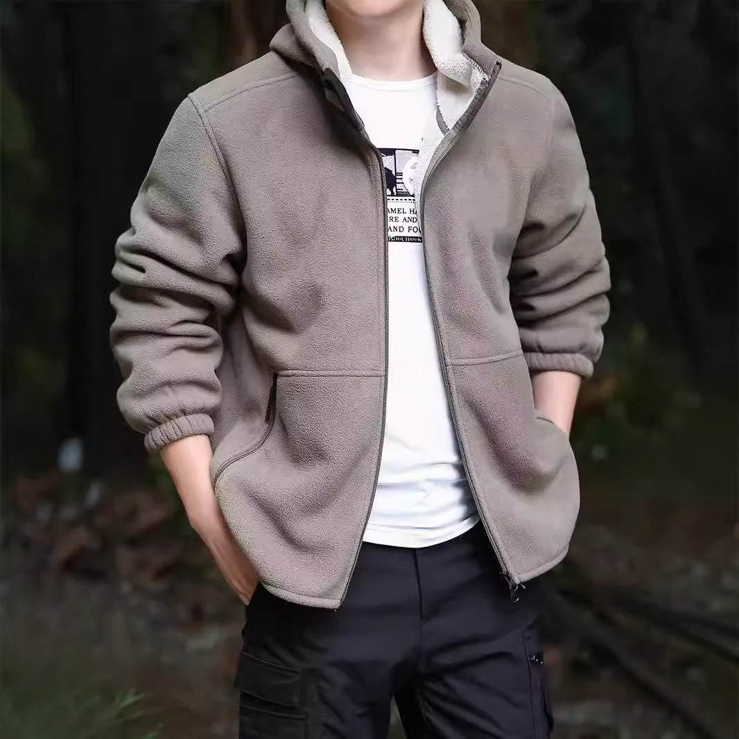 Men's hoodie fleece jacket with Sherpa lining, two-way zipper and wind-resistant front Mune Fashion