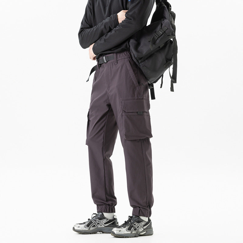 Men's Lightweight Outdoor Cargo Pants in Jogger Style with Integrated Web Belt and Elastic Ankle Mune Fashion