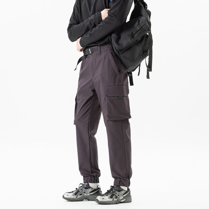 Men's Lightweight Outdoor Cargo Pants in Jogger Style with Integrated Web Belt and Elastic Ankle Mune Fashion