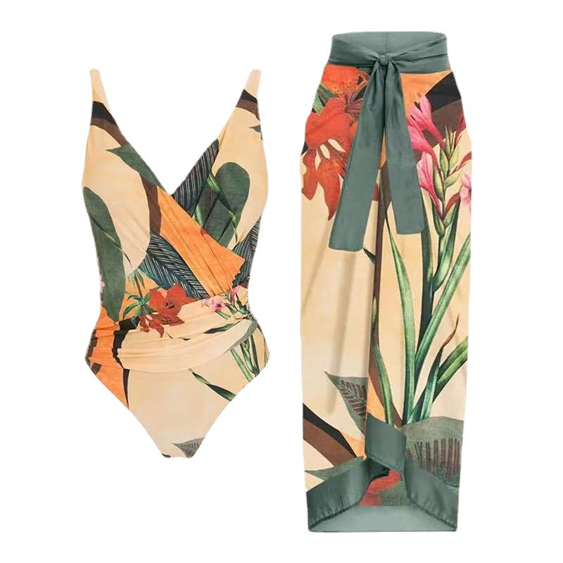 Women's One-Piece Swimsuit with Refined Wrap Design and Floral Print Mune Fashion