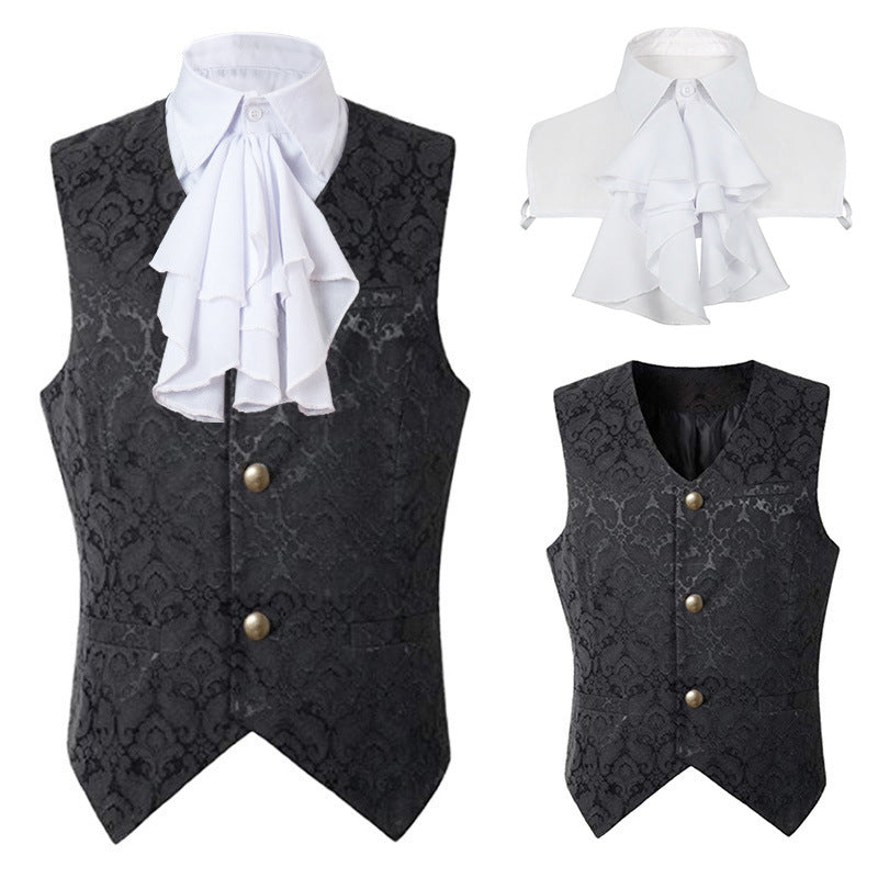 Men's baroque brocade waistcoat with detachable ruffle collar Mune Fashion