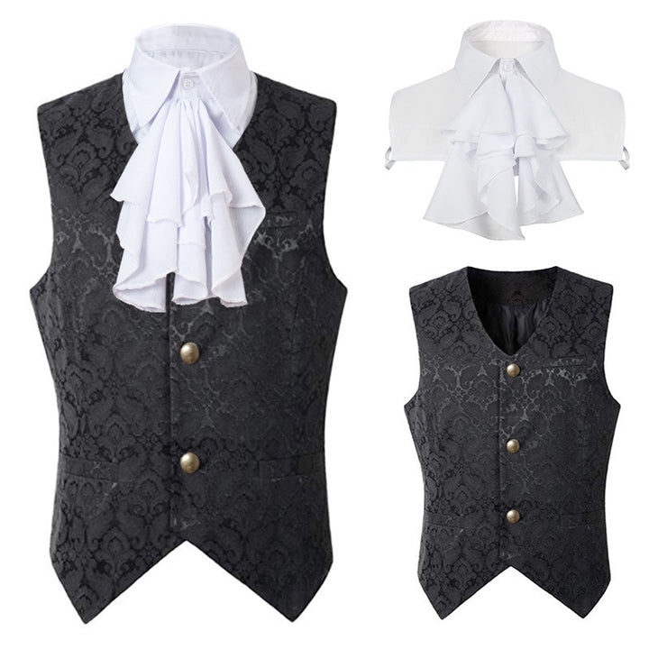 Men's baroque brocade waistcoat with detachable ruffle collar Mune Fashion