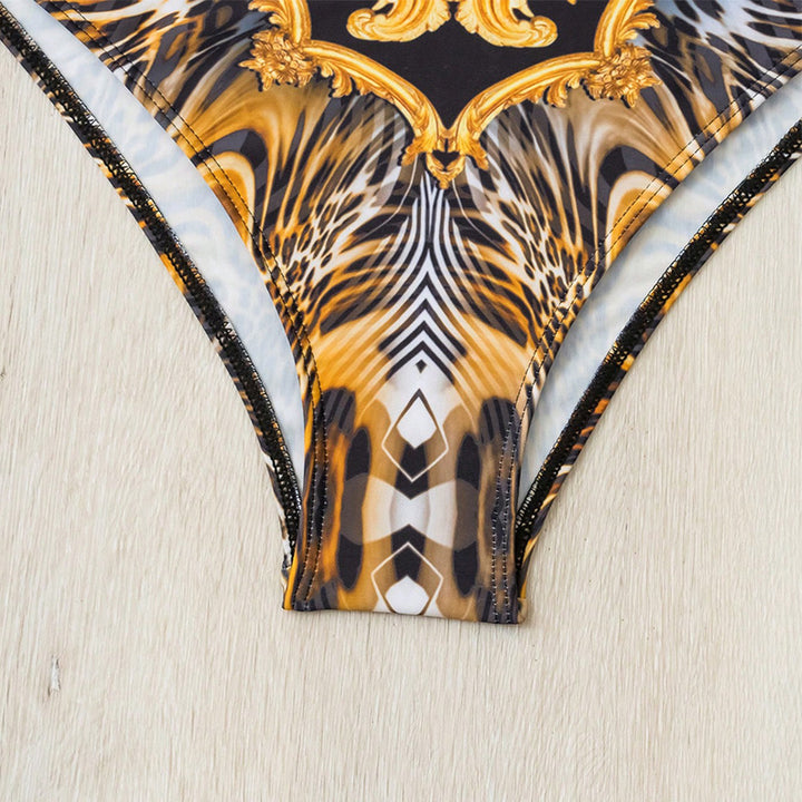 Women's One-Piece Swimsuit with Elegant Ruffle Design and Eye-Catching Animal Pattern Mune Fashion