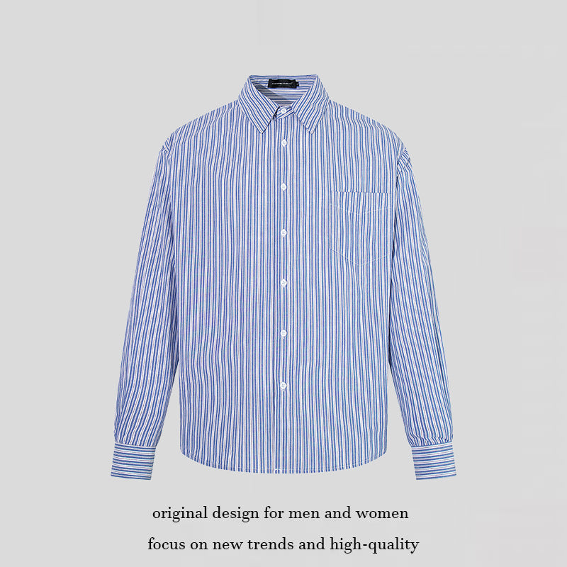 Men's Oversize Shirt made of cotton blend with fine stripes, Kent collar and chest pocket Mune Fashion