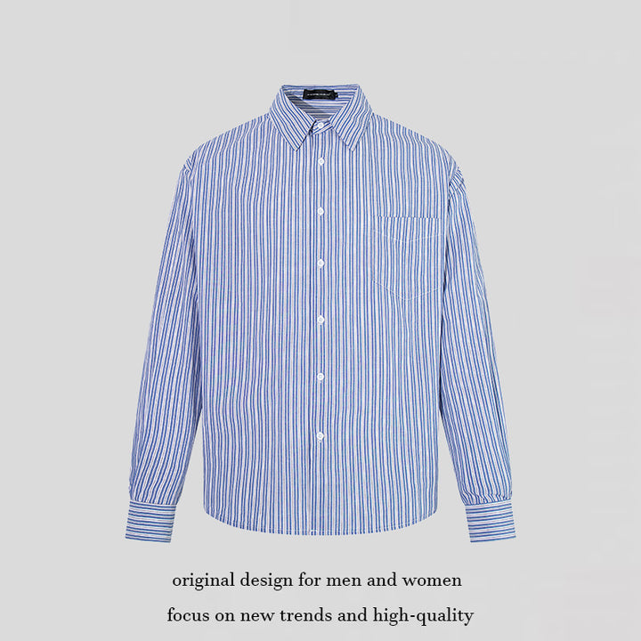 Men's Oversize Shirt made of cotton blend with fine stripes, Kent collar and chest pocket Mune Fashion