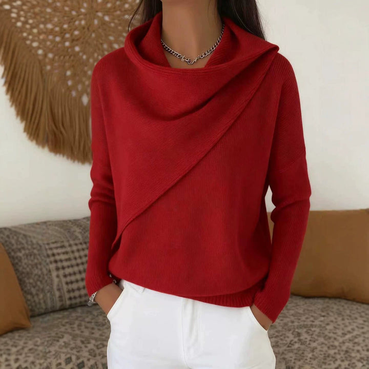 Women's Asymmetric Chunky Knit Sweater with Shawl Collar Mune Fashion