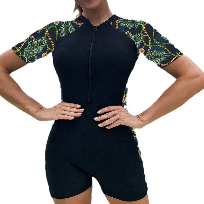Women Short-Sleeved Surf Suit with Zip Mune Fashion