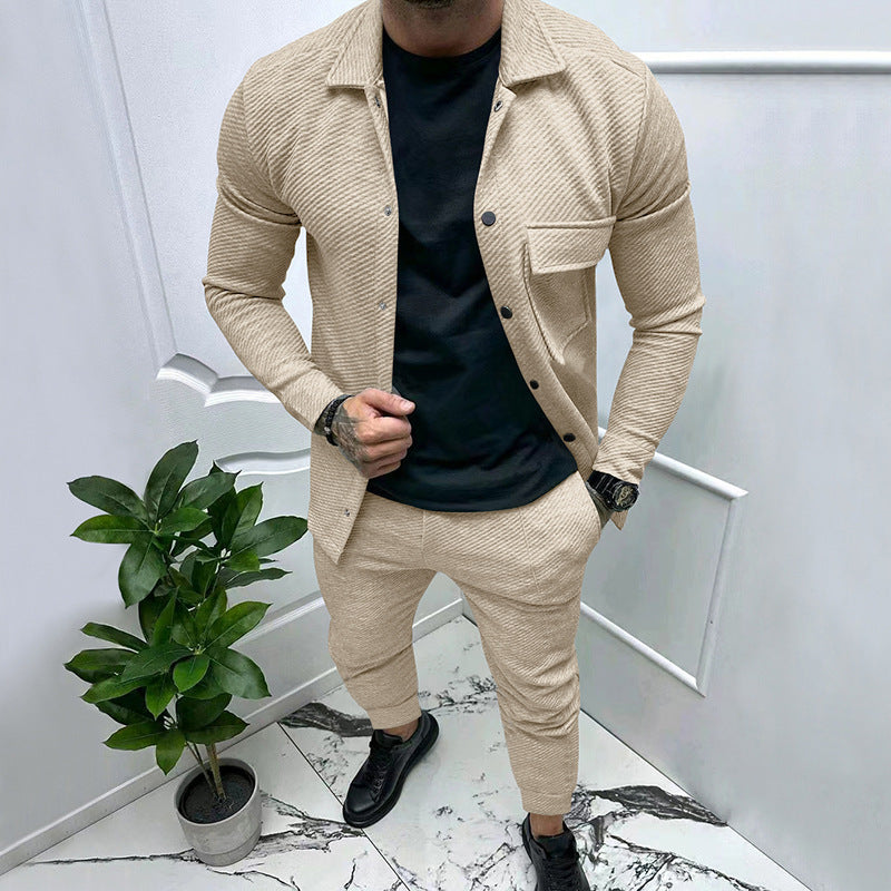 Men's finely structured shirt jacket and sweatpants set with a slim fit Mune Fashion