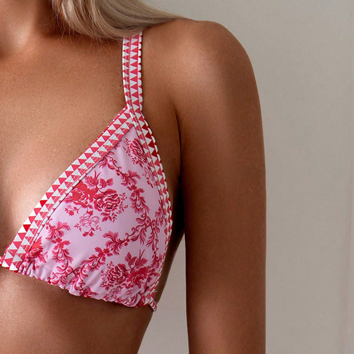 Women's triangle bikini top with floral design and elastic straps Mune Fashion