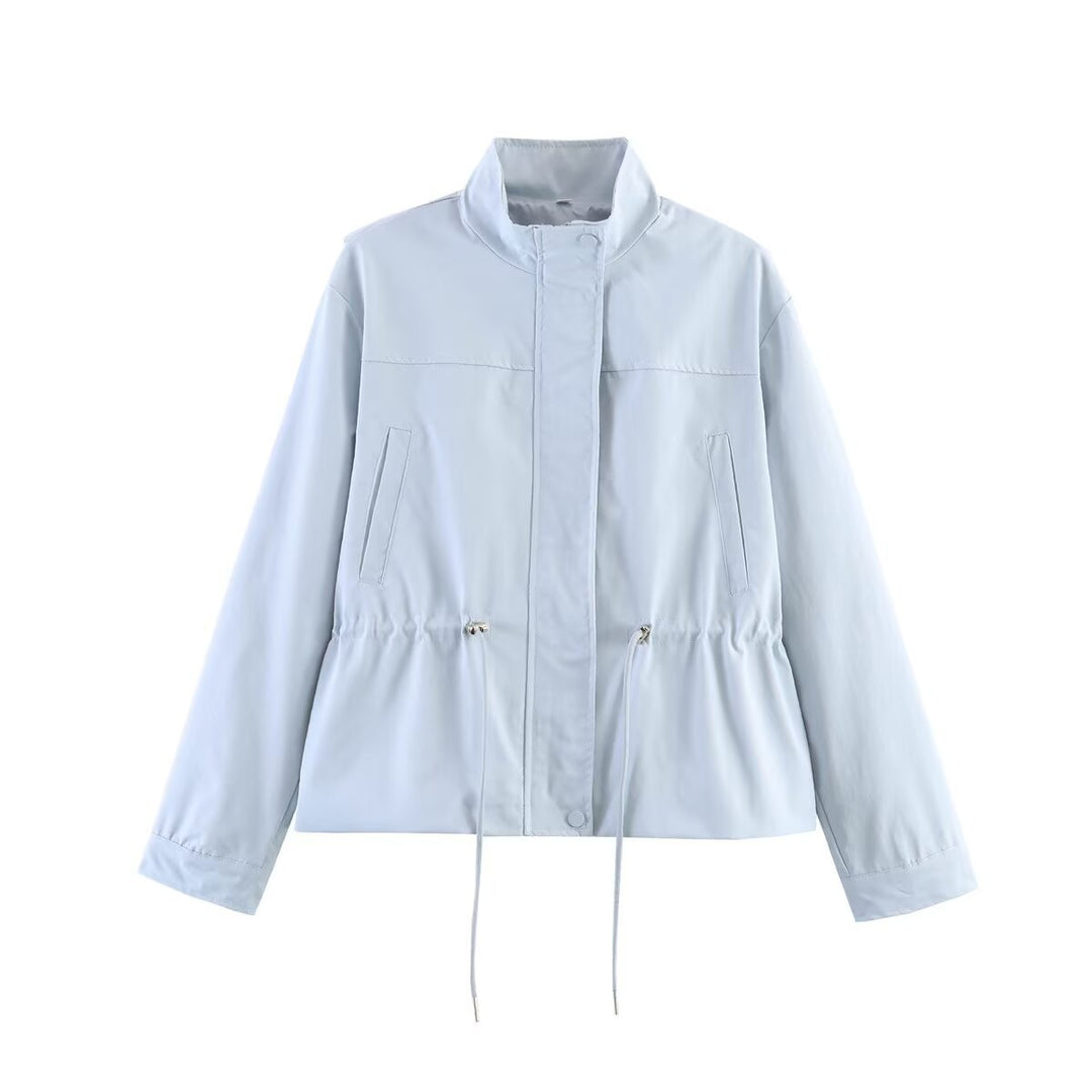 Women's short transition jacket with drawstring waist and stand-up collar Mune Fashion