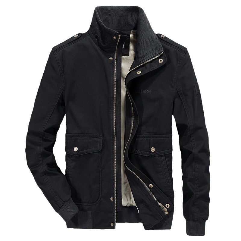 Men's robust canvas field bomber jacket with stand-up collar, shoulder flaps, and multiple pockets Mune Fashion