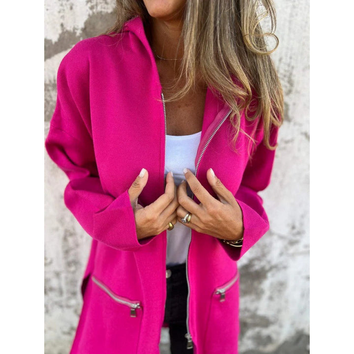 Women's Mid-Length Coat with Full Zipper and Zipper Pocket Details Mune Fashion