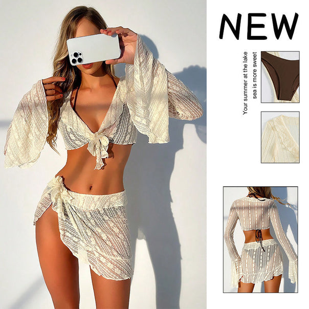 Women's bikini set with transparent top, high-waisted bottom, and airy skirt Mune Fashion