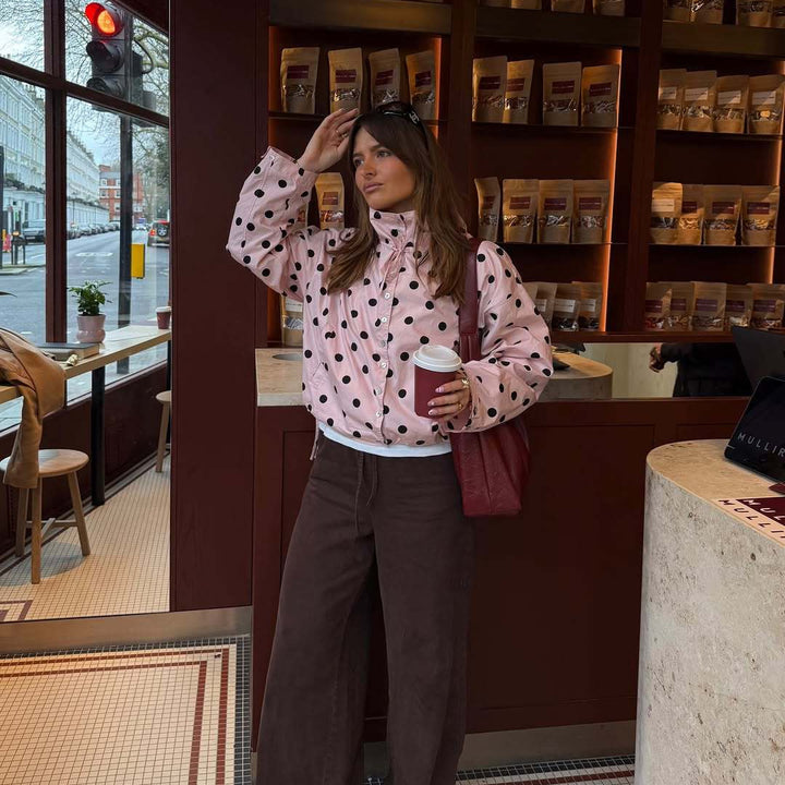 Women's Lightweight Satin Transitional Jacket in Cropped Cut with Stand Collar and Drawstring Mune Fashion