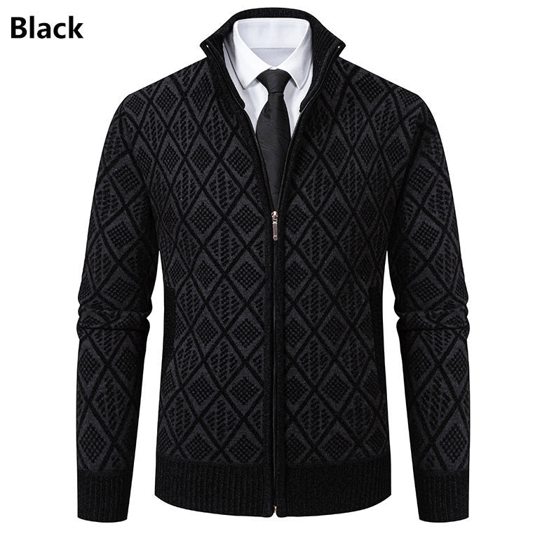 Men's knit zip jacket with diamond pattern, stand-up collar and full zip Mune Fashion
