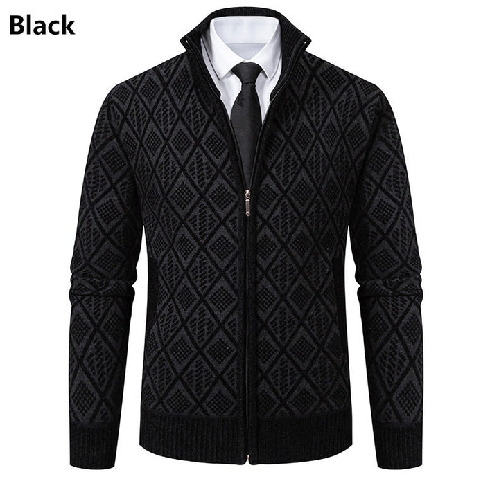 Men's knit zip jacket with diamond pattern, stand-up collar and full zip Mune Fashion