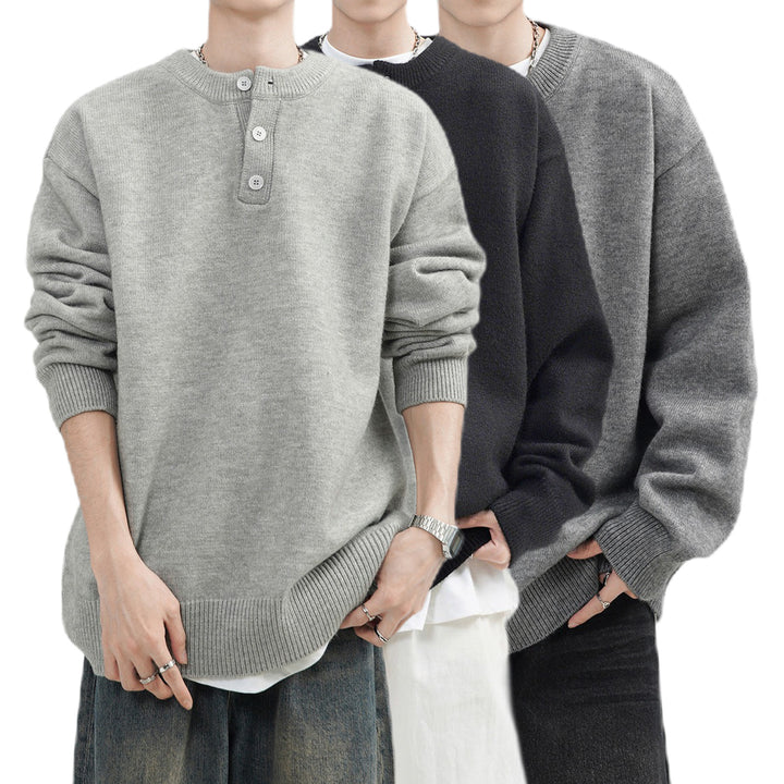 Men's Casual Chunky Knit Sweater with Button Placket Mune Fashion