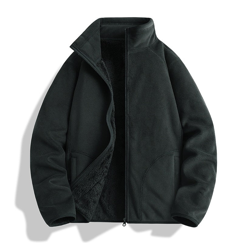 Men's fleece jacket with Sherpa teddy lining, stand-up collar & two-way zipper Mune Fashion