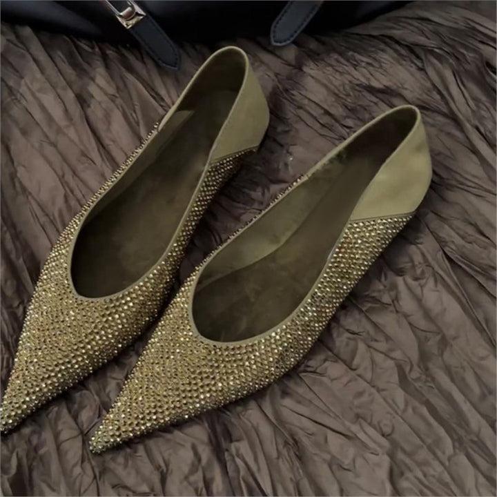 Women's Elegant Pointed Toe Slippers with Crystal Decoration and Padded Comfort Insole Mune Fashion