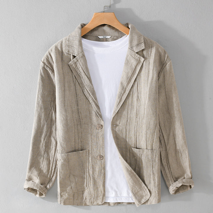 Men's casual linen blazer with textured look and patched pockets Mune Fashion