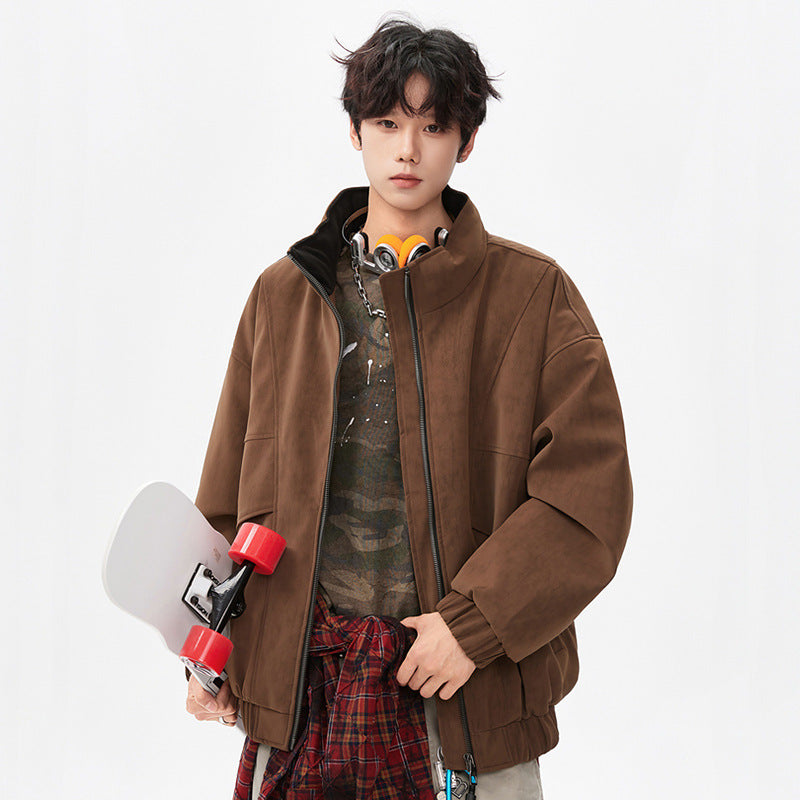 Men's loose functional jacket with stand-up collar and zipper Drune