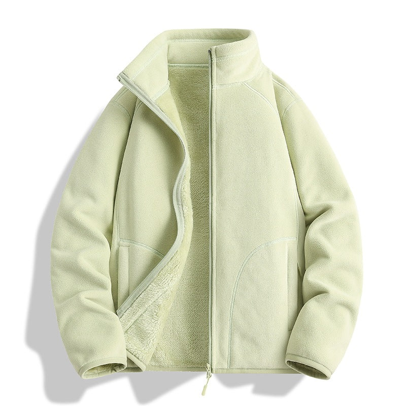 Men's fleece jacket with Sherpa teddy lining, stand-up collar & two-way zipper Mune Fashion