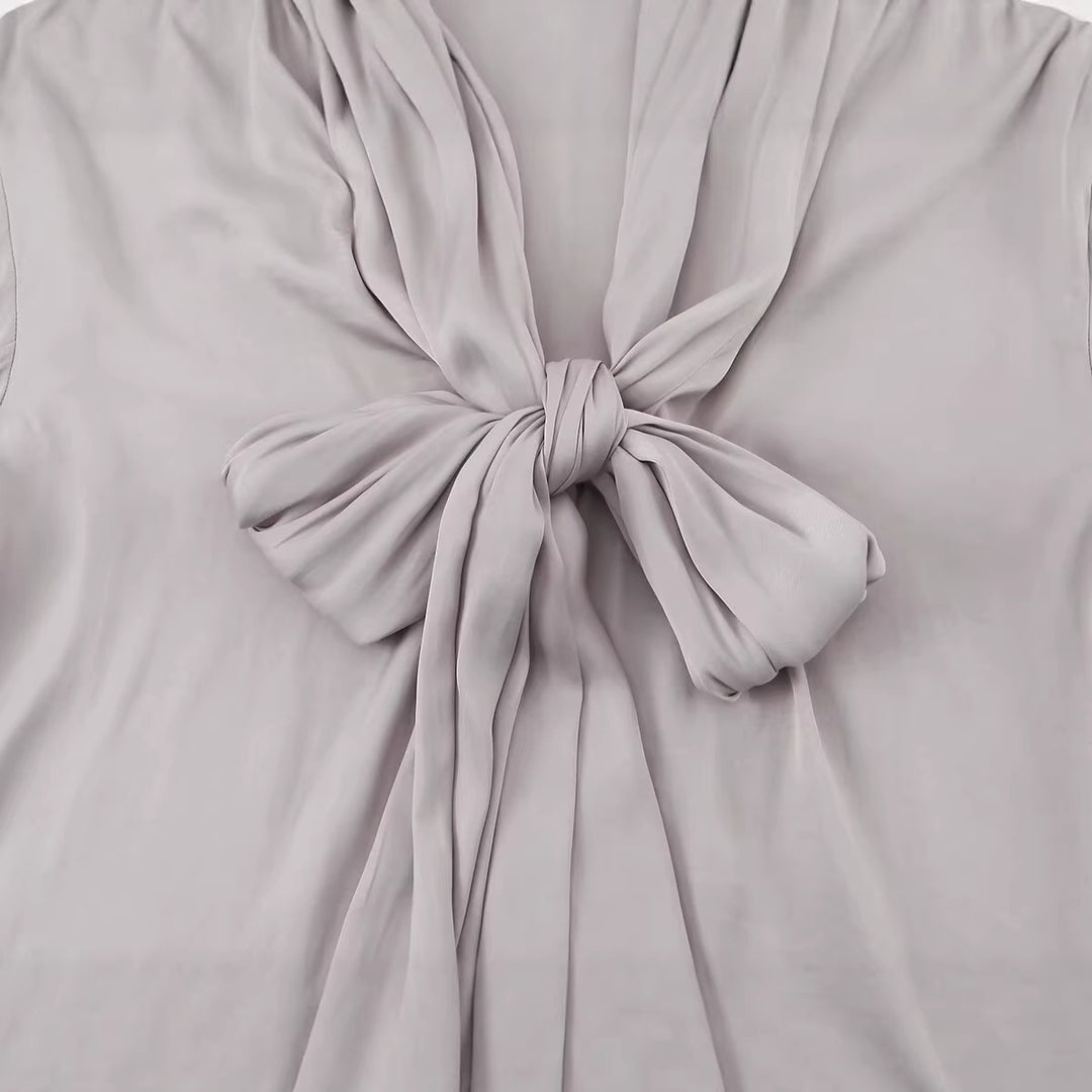 Ladies Elegant Pull-on Blouse with Ties, Voluminous Cuffs and Boxy Silhouette Mune Fashion