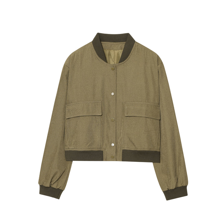 Women's Cropped Boxy Jacket with Snap Buttons, Large Patch Pockets and Ribbed Cuffs Mune Fashion