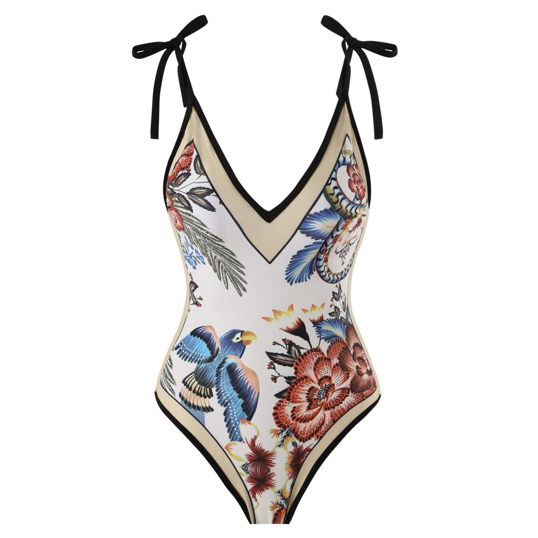 Women's One-Piece Swimsuit with Stylish Crane Design Mune Fashion