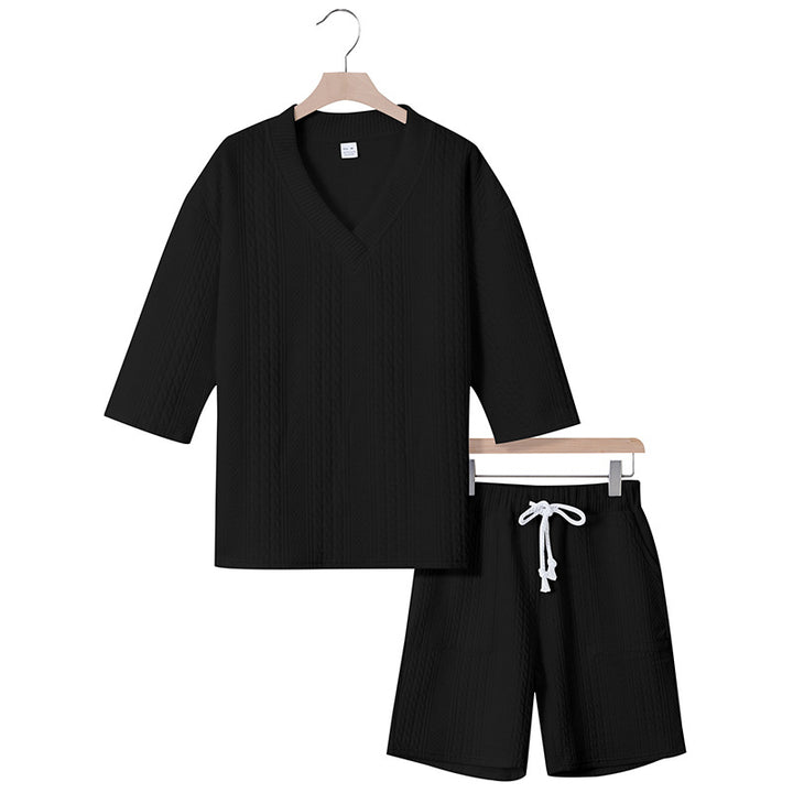 Unisex casual lounge set with V-neck top and drawstring shorts Mune Fashion