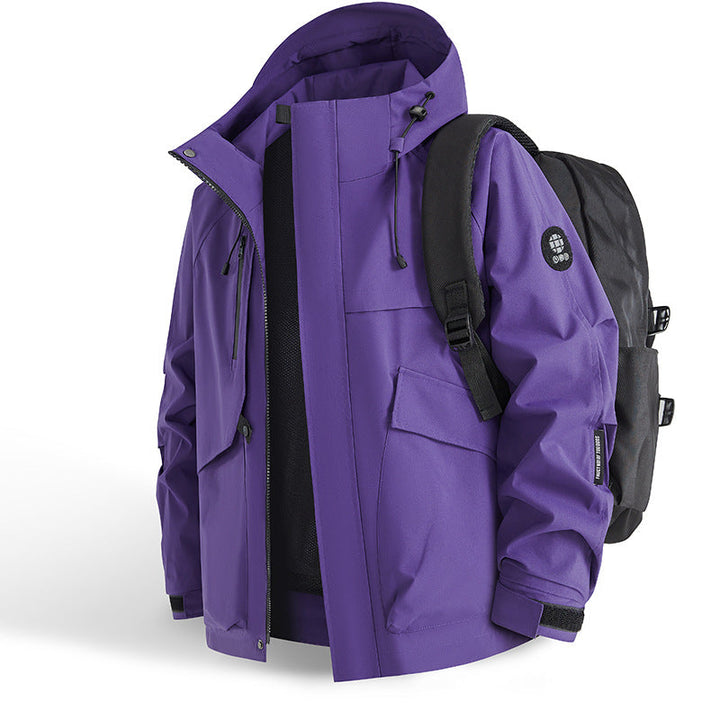Men's Technical All-Weather Jacket with Practical Pockets and Adjustable Collar Mune
