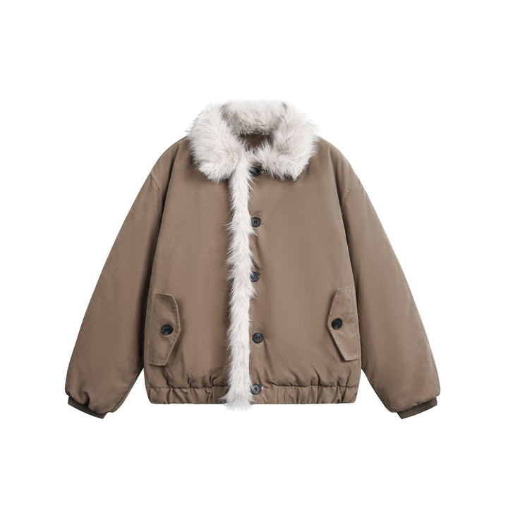 Women's short jacket in boxy cut with wide faux fur collar Mune Fashion