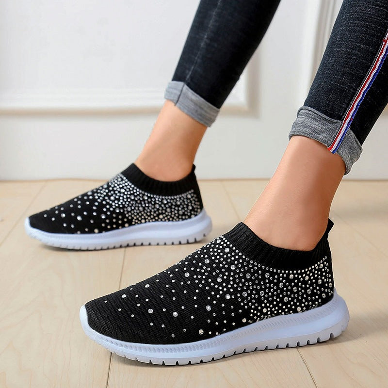 Women’s knitted slipper sneaker with rhinestone embellishment and flexible comfort sole Mune Fashion