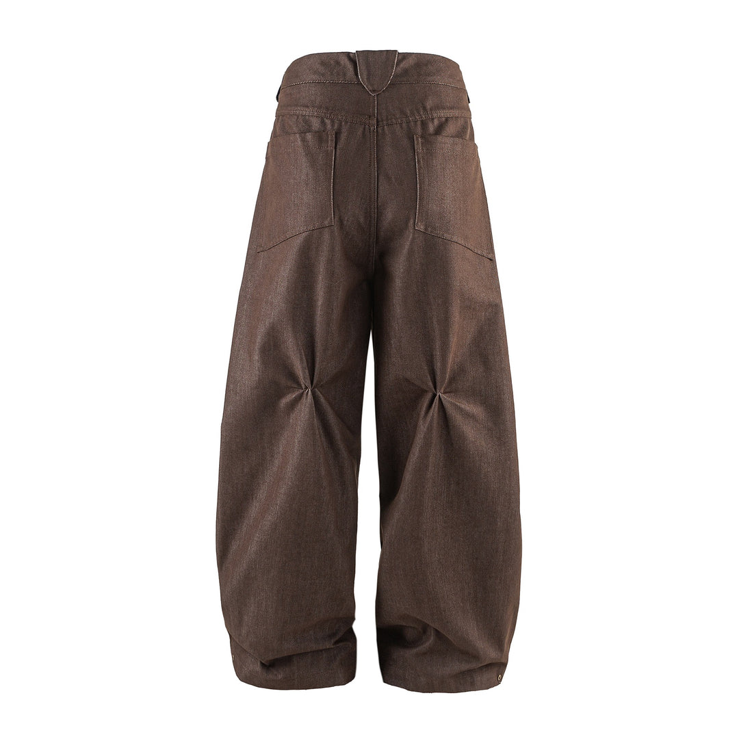 Women Wide Cropped Pants with High Waist, Rolled Cuff and Prominent Knee Pleats Mune Fashion