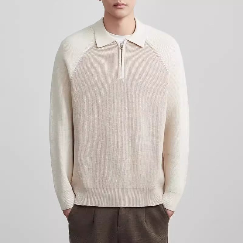 Men's fine knit half zip sweater with polo collar and raglan sleeves Mune Fashion