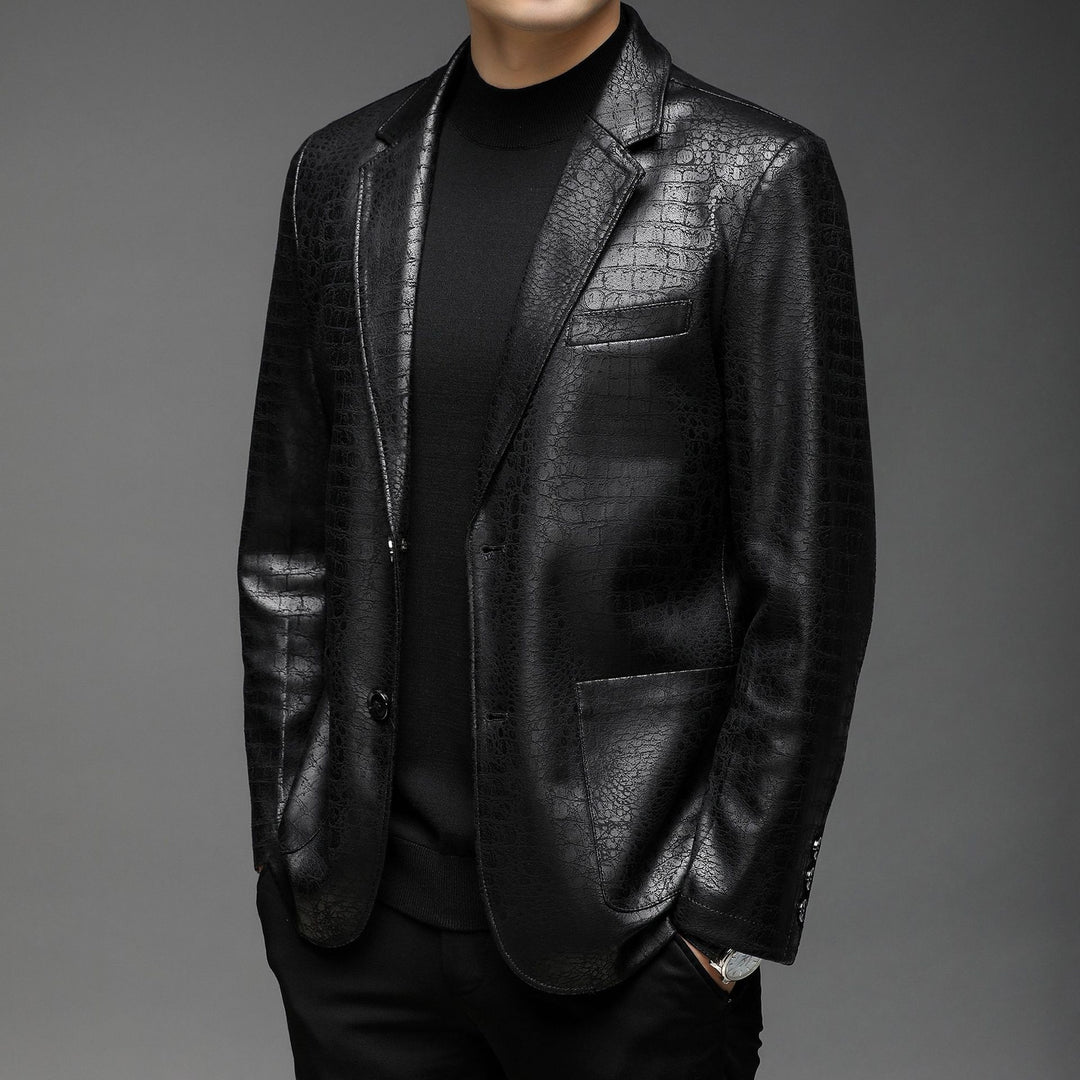 Men's Crocodile Pattern Faux Leather Blazer with Slim Silhouette Mune Fashion