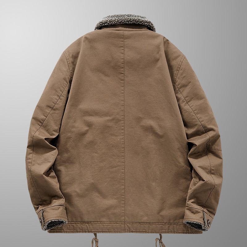 Men's insulated canvas work jacket with sherpa lining and shirt collar Mune Fashion