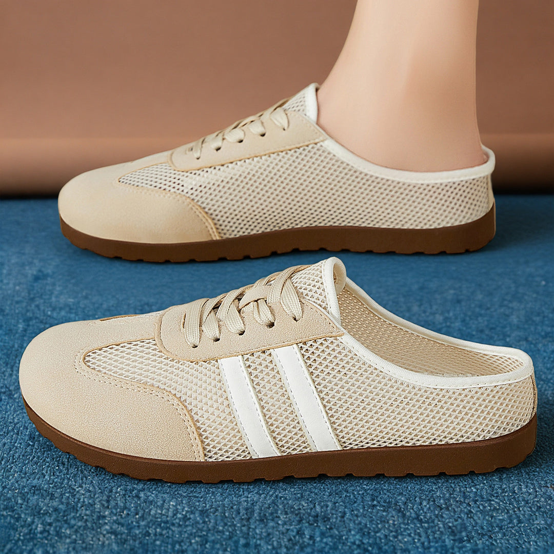 Ladies' breathable slip-on mule sneakers with mesh upper and suede trim Mune Fashion